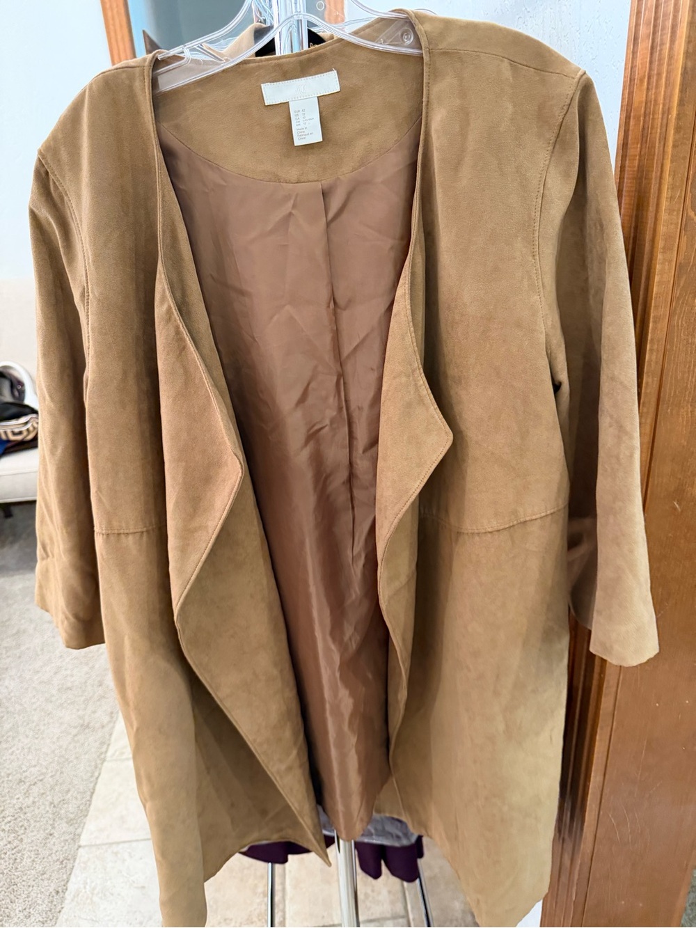 H&M Open-Front Suede-Look Trench Coat - Tan